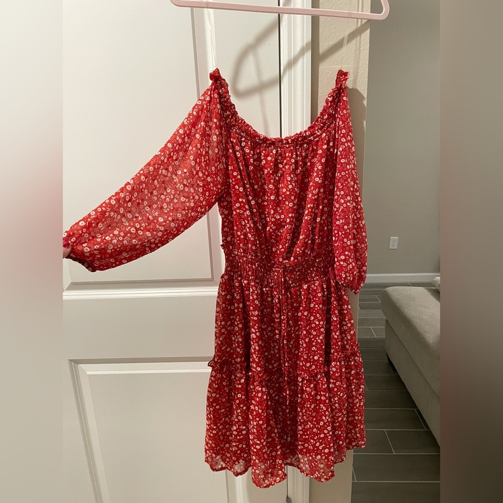 Ryan Michelle red floral midi dress